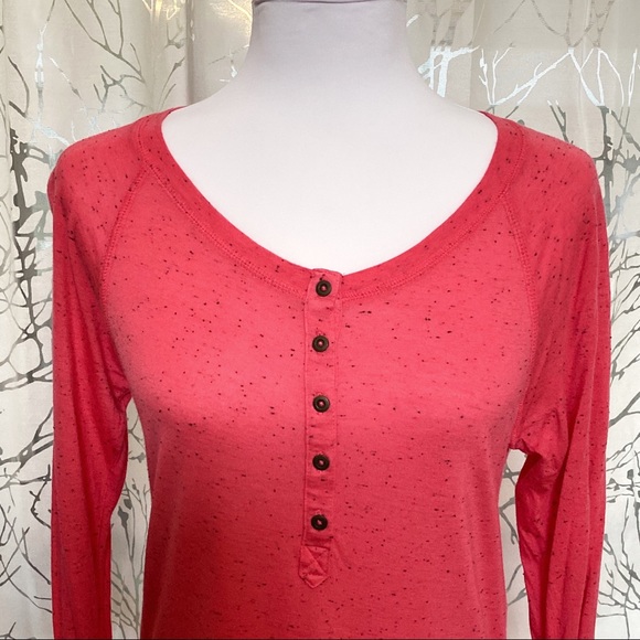 ⚠️ Mossimo dark peach pink black speckled scoop neck long sleeve baseball top ⚠️ - Picture 2 of 7